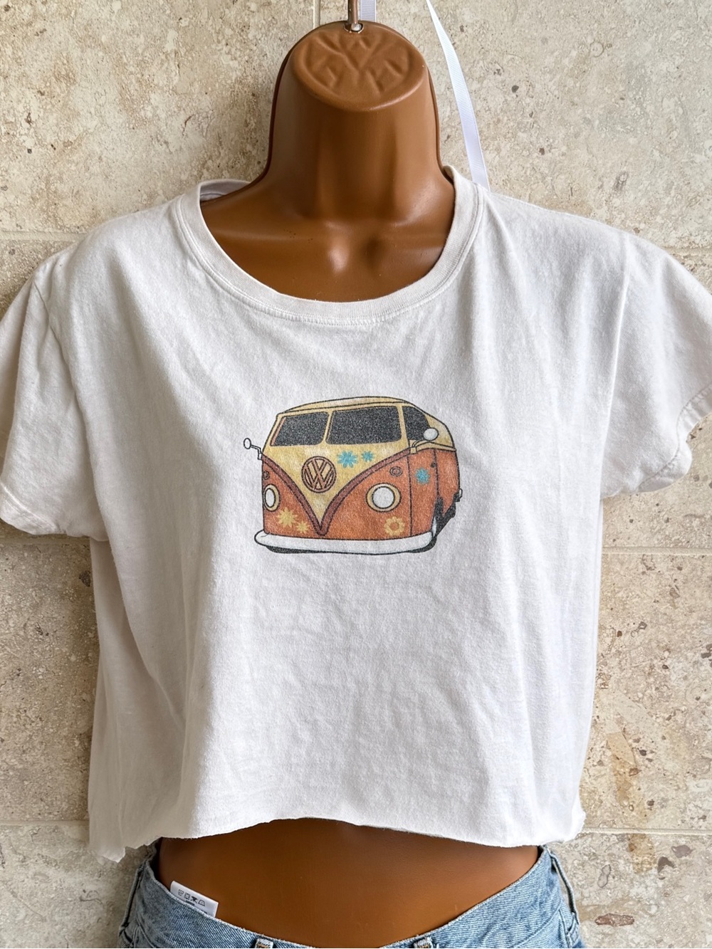 Cream Crop Tee with Orange Vintage VW Hawai’i